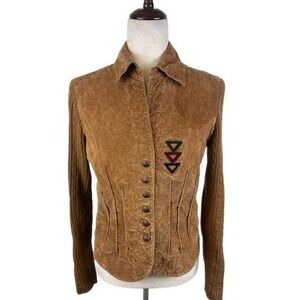 LAL Y2K Vintage Leather Jacket Women's Brown Embroidered Western Size Small